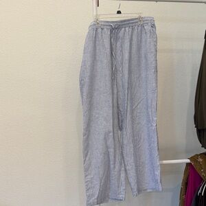 H&M Women's Blue and White Striped Wide Leg Linen Pants